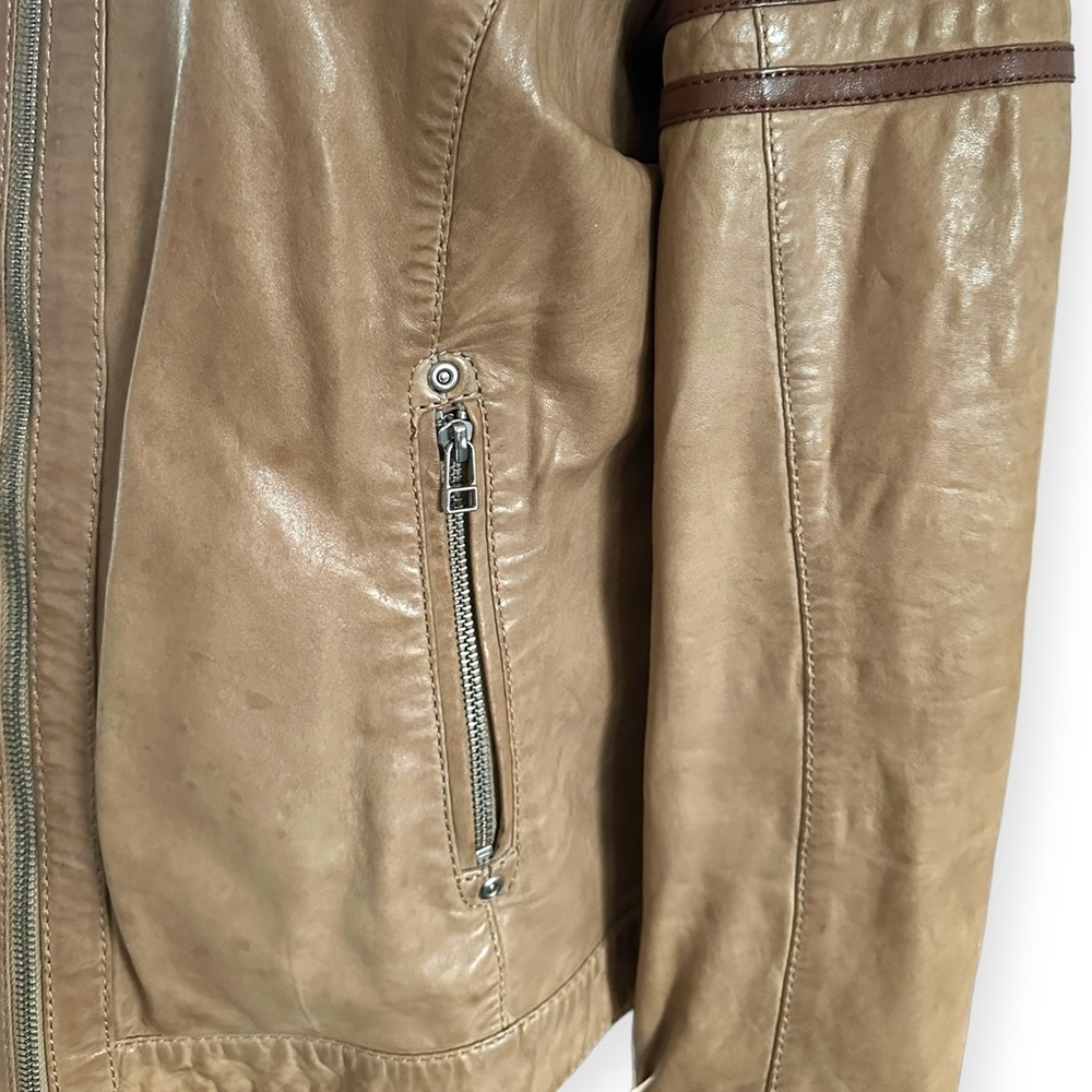 Danier Ladies Tan Leather Moto Jacket - Size Large - Picture 7 of 13